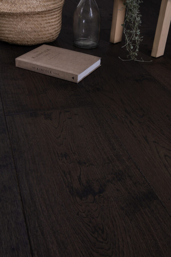 Trinity Origin 300 Oak Black Wood plank flooring hand carved & oil waxed - Image 3